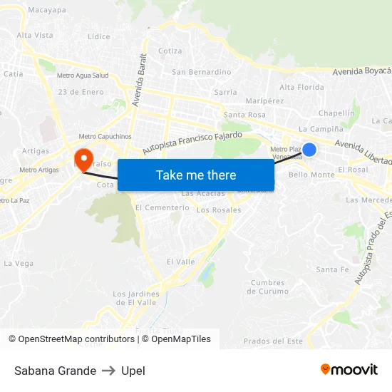 Sabana Grande to Upel map