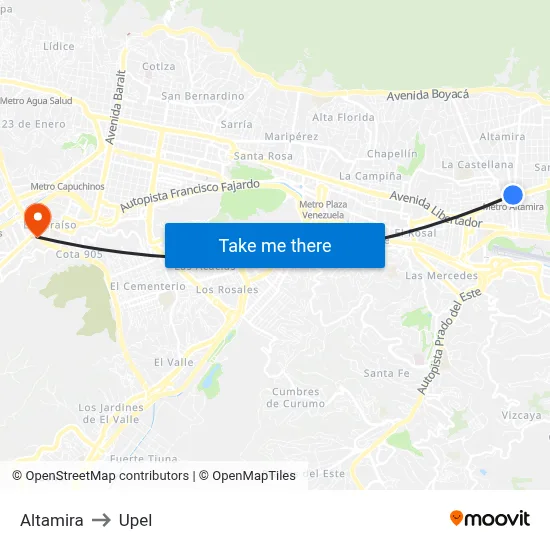 Altamira to Upel map