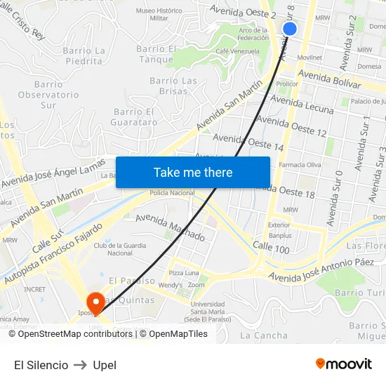 El Silencio to Upel map