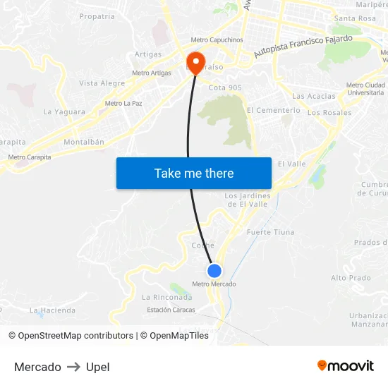 Mercado to Upel map