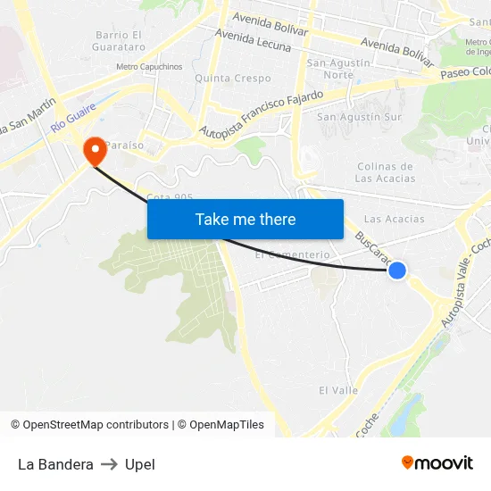 La Bandera to Upel map