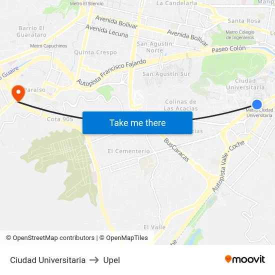 Ciudad Universitaria to Upel map