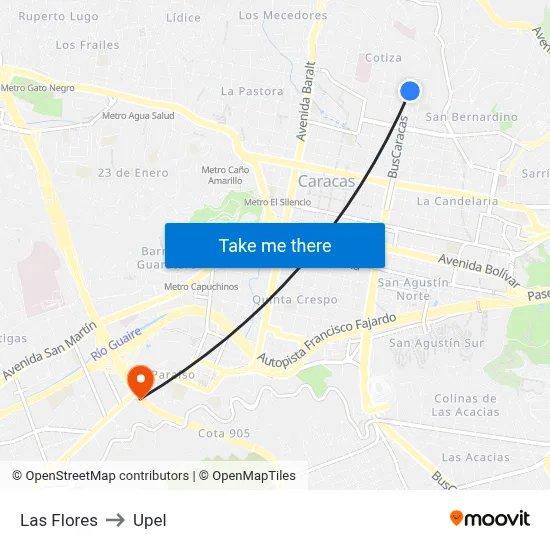 Las Flores to Upel map