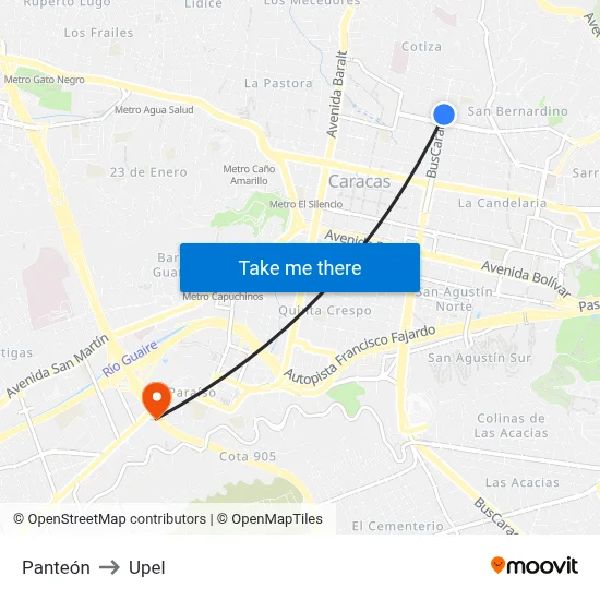 Panteón to Upel map