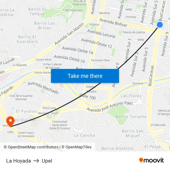 La Hoyada to Upel map