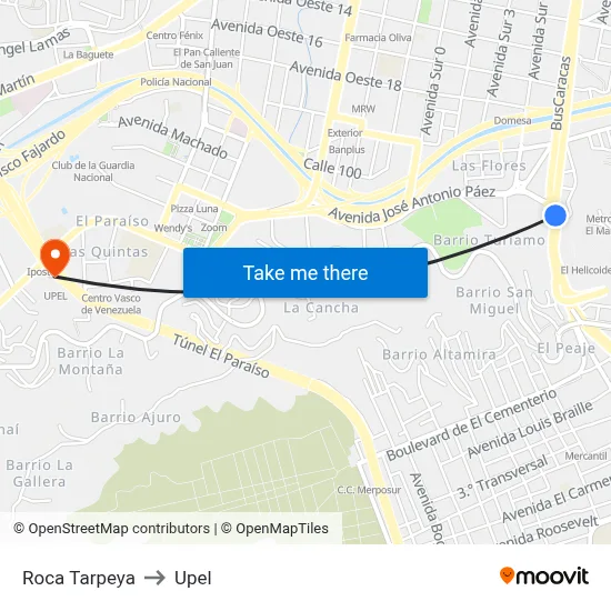 Roca Tarpeya to Upel map