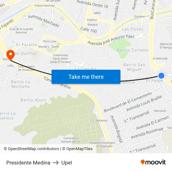 Presidente Medina to Upel map