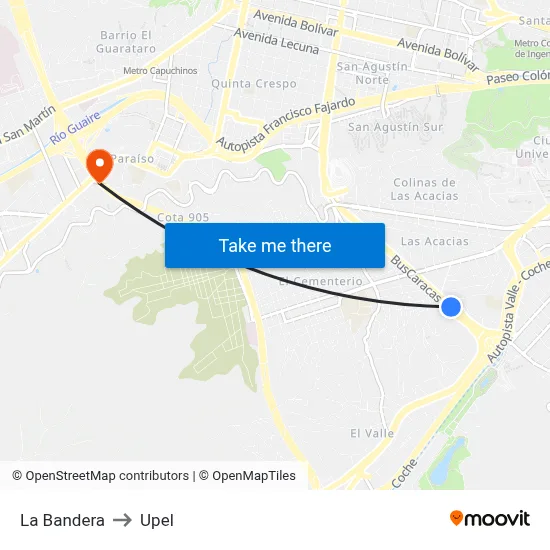 La Bandera to Upel map