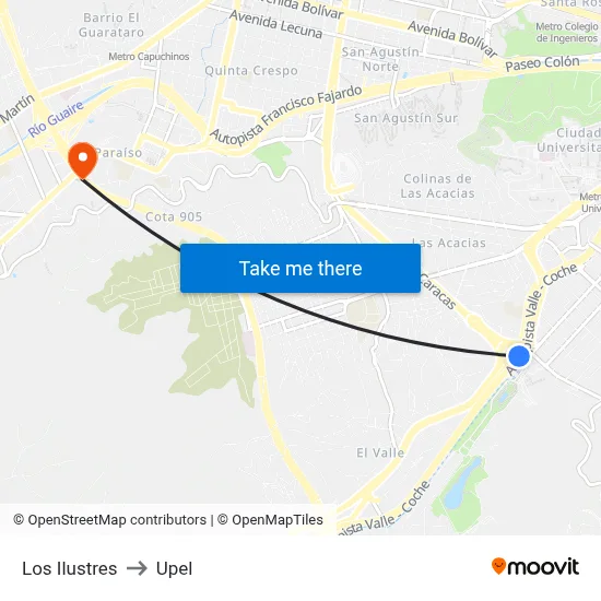 Los Ilustres to Upel map