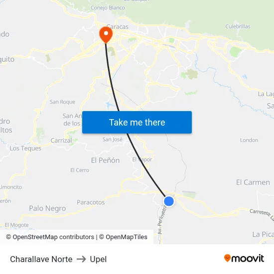 Charallave Norte to Upel map
