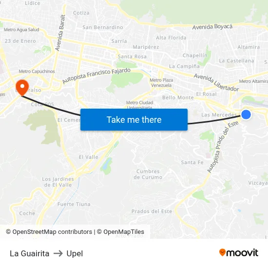 La Guairita to Upel map