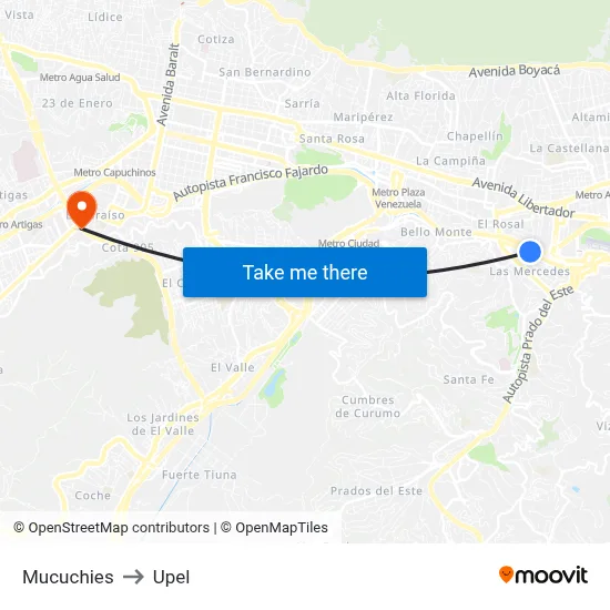 Mucuchies to Upel map