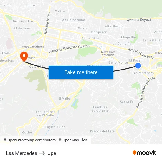Las Mercedes to Upel map