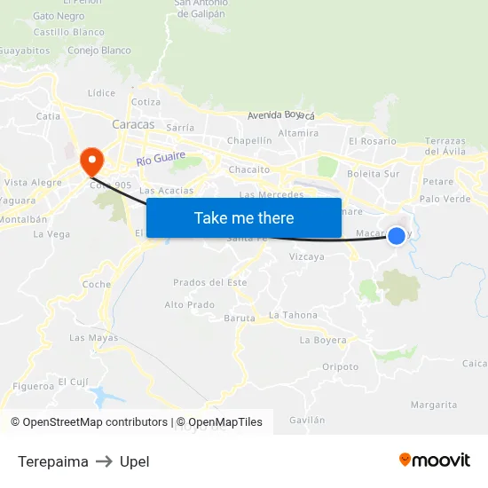 Terepaima to Upel map