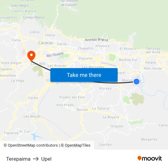 Terepaima to Upel map