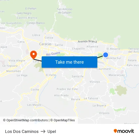 Los Dos Caminos to Upel map