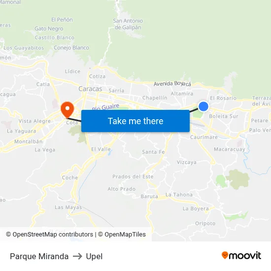 Parque Miranda to Upel map