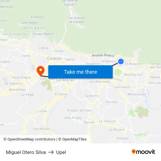 Miguel Otero Silva to Upel map