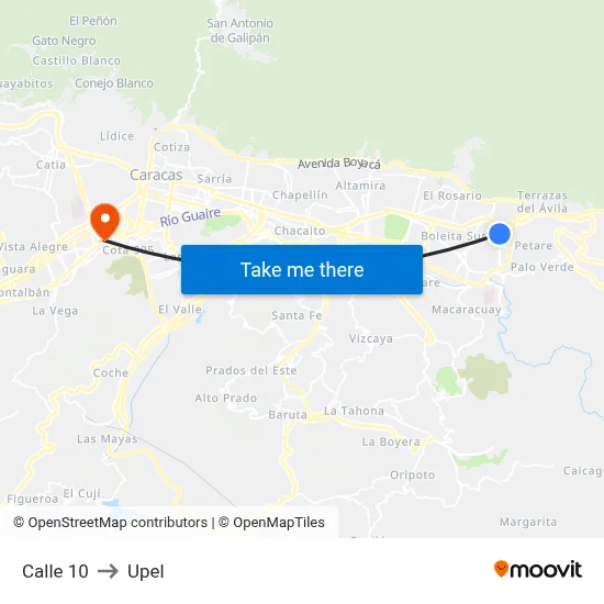 Calle 10 to Upel map