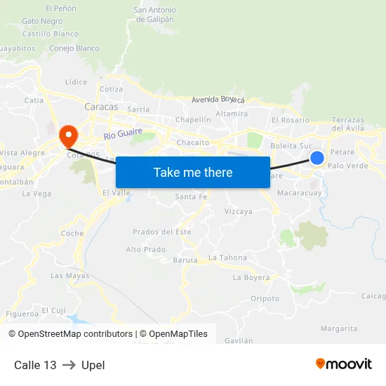 Calle 13 to Upel map