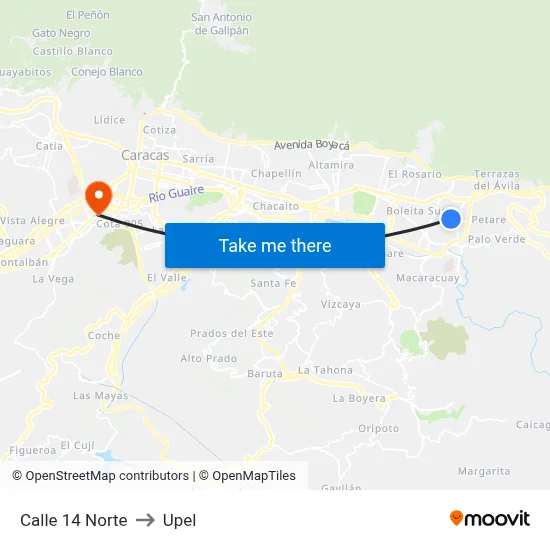 Calle 14 Norte to Upel map