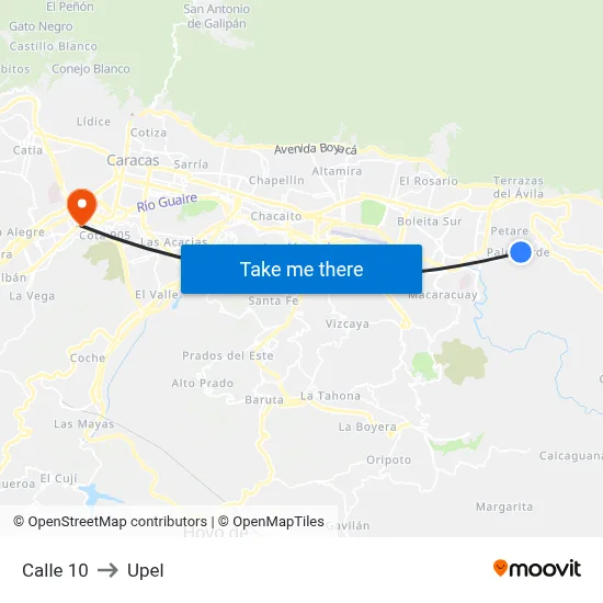 Calle 10 to Upel map