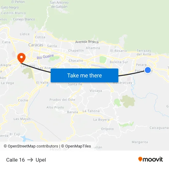 Calle 16 to Upel map