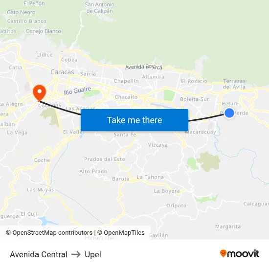 Avenida Central to Upel map