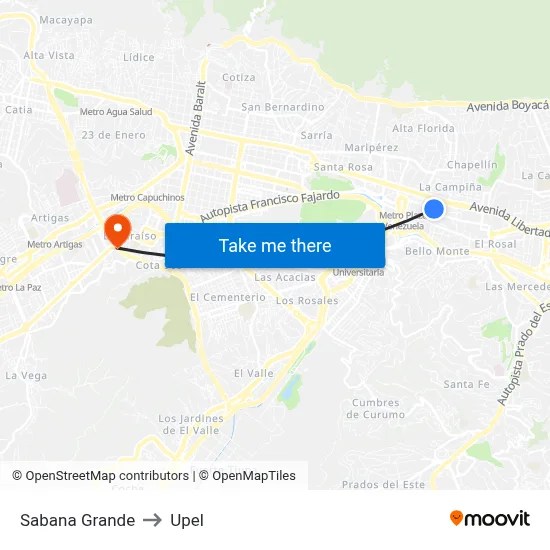 Sabana Grande to Upel map