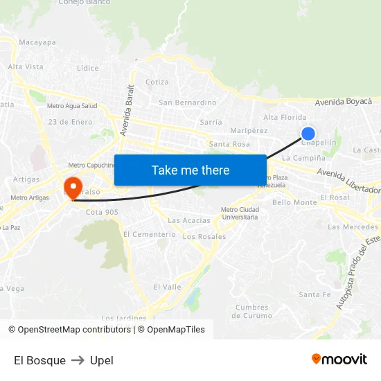 El Bosque to Upel map