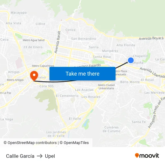 Callle García to Upel map