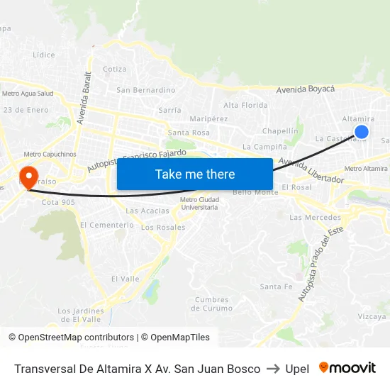 Transversal De Altamira X Av. San Juan Bosco to Upel map