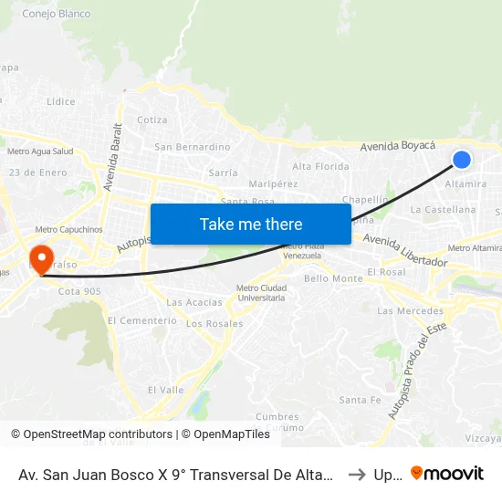 Av. San Juan Bosco X 9° Transversal De Altamira to Upel map