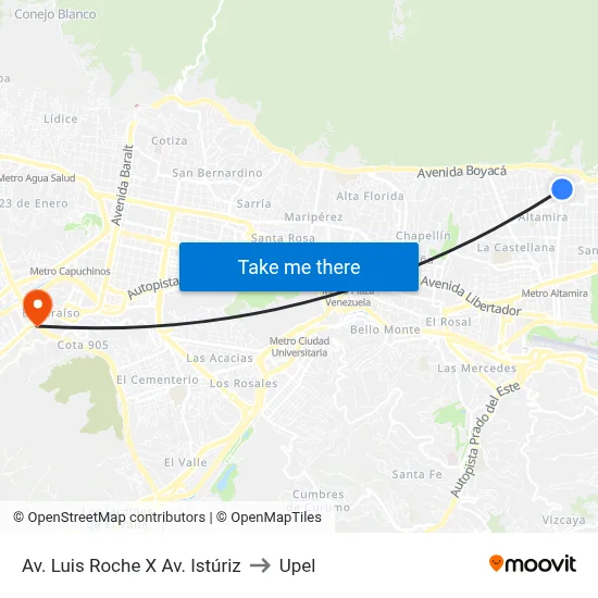 Av. Luis Roche X Av. Istúriz to Upel map