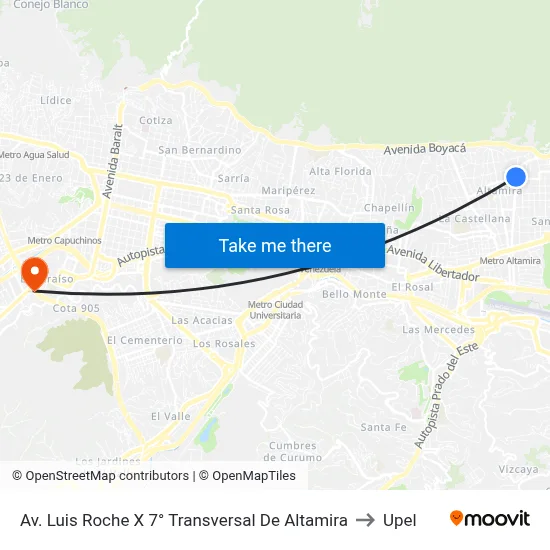 Av. Luis Roche X 7° Transversal De Altamira to Upel map