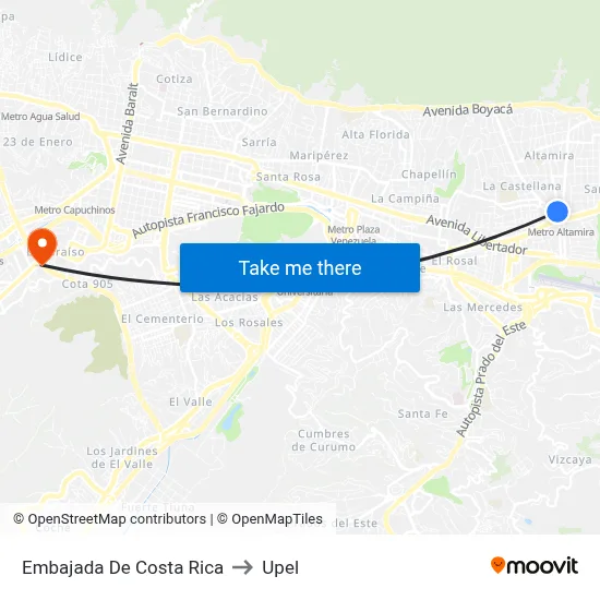 Embajada De Costa Rica to Upel map