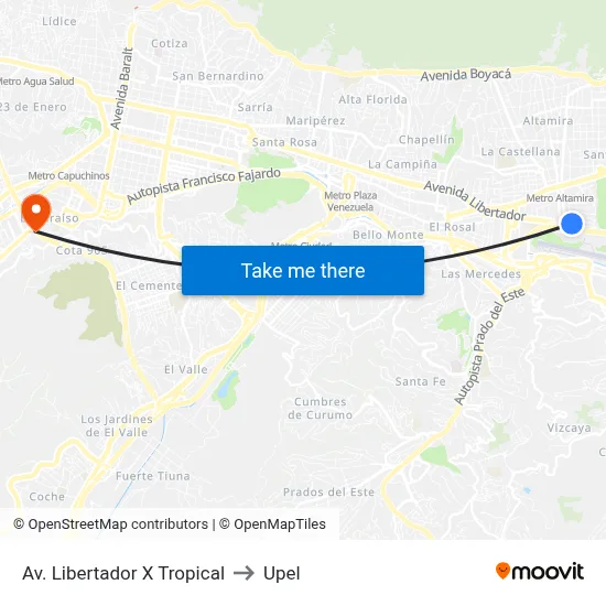 Av. Libertador X Tropical to Upel map