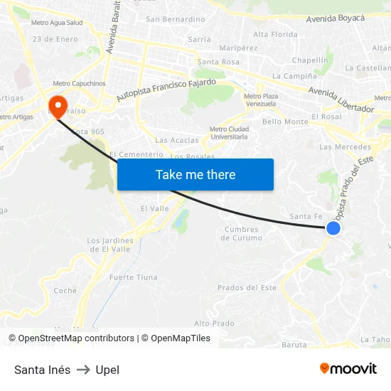 Santa Inés to Upel map