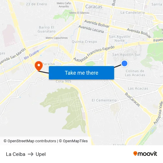 La Ceiba to Upel map