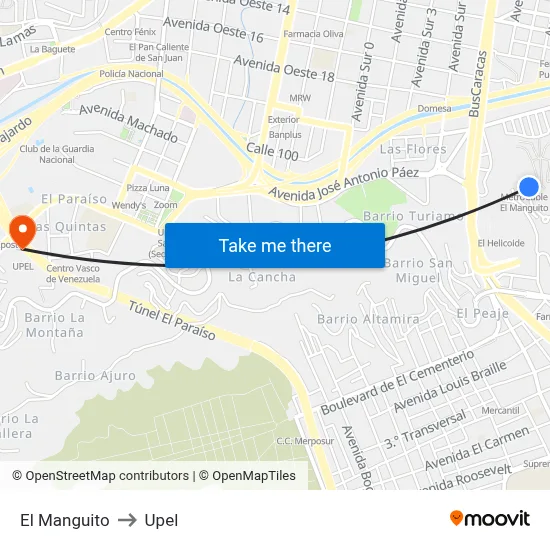 El Manguito to Upel map