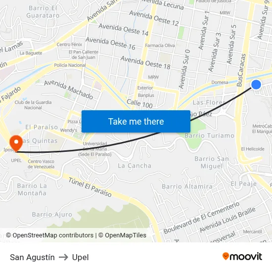 San Agustín to Upel map