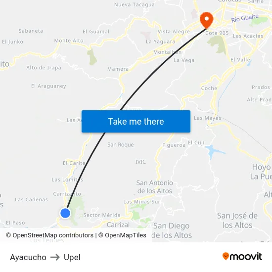 Ayacucho to Upel map