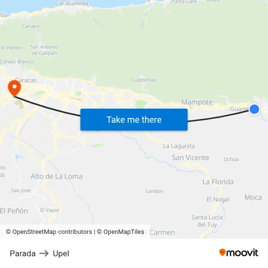 Parada to Upel map