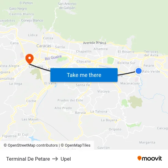 Terminal De Petare to Upel map
