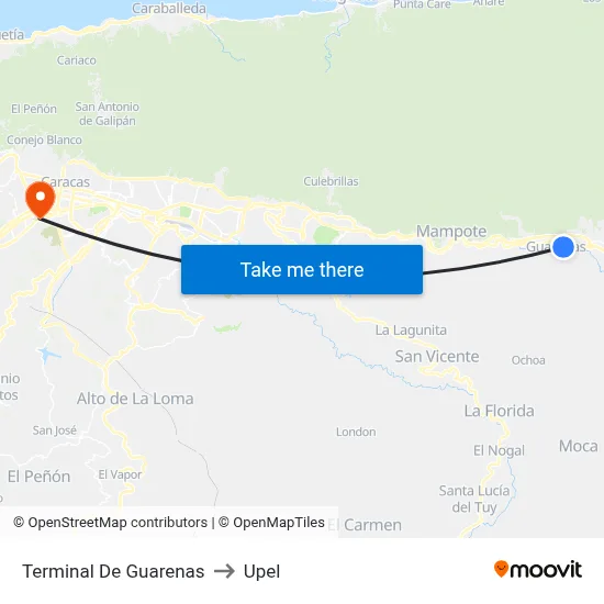 Terminal De Guarenas to Upel map