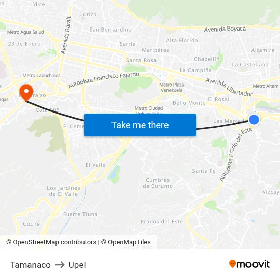 Tamanaco to Upel map