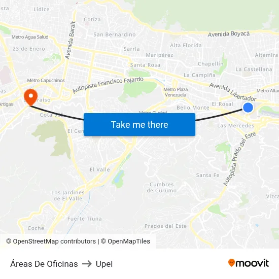 Áreas De Oficinas to Upel map