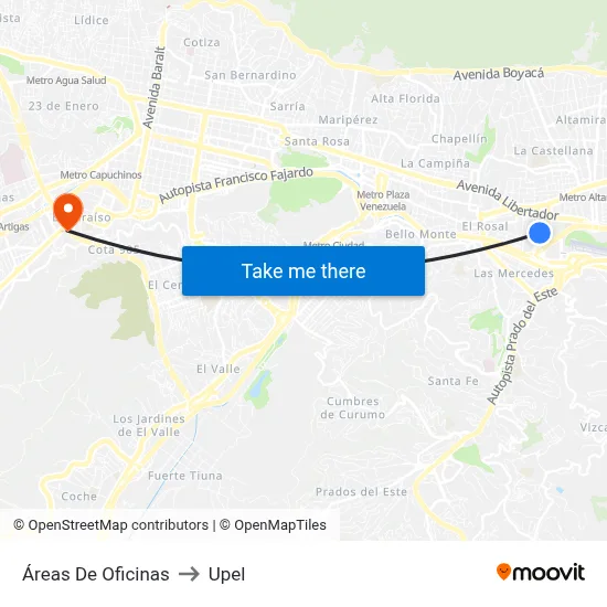 Áreas De Oficinas to Upel map