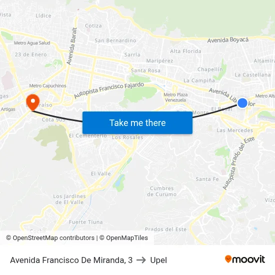 Avenida Francisco De Miranda, 3 to Upel map