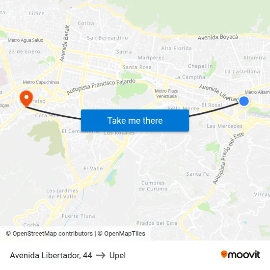 Avenida Libertador, 44 to Upel map